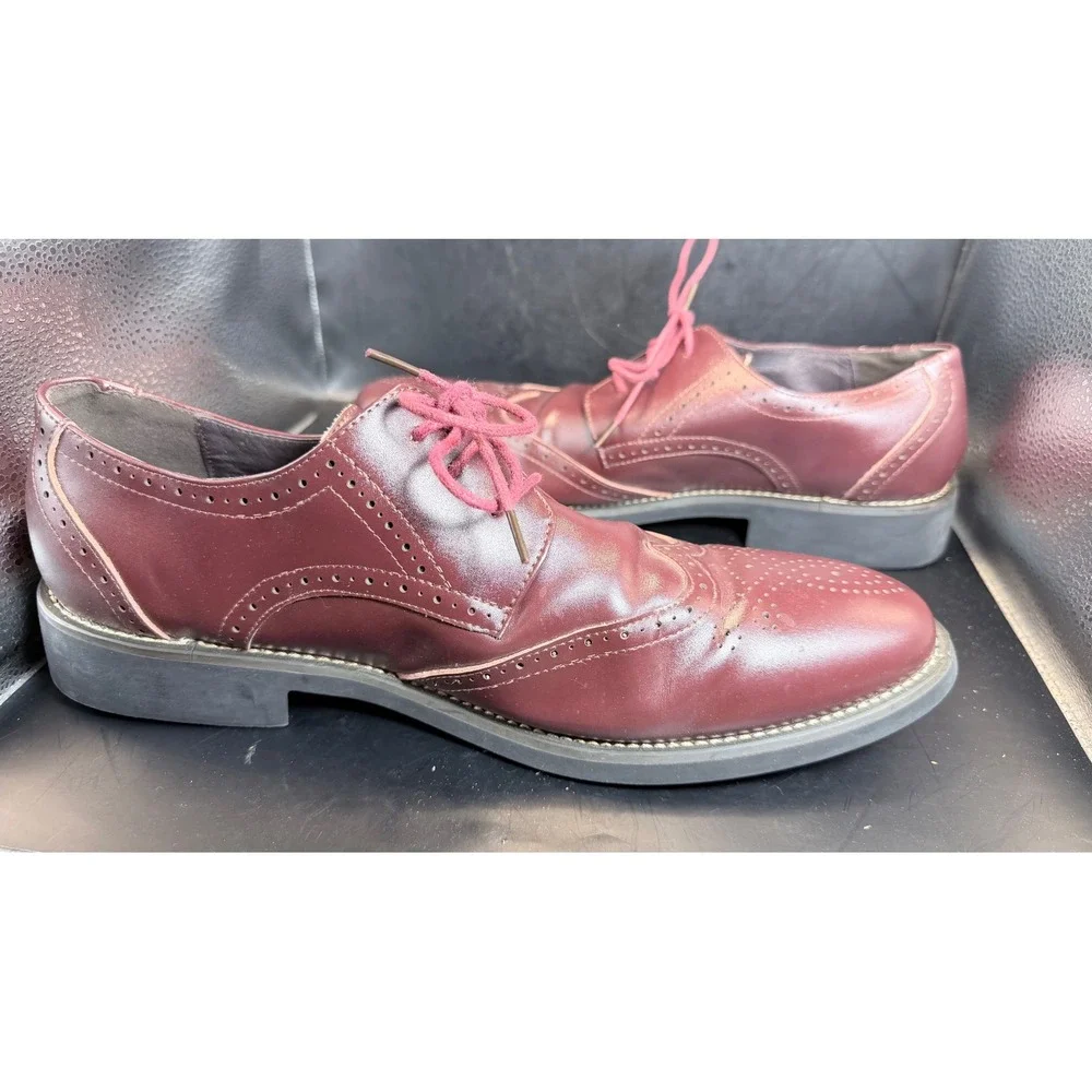 Rismart Mens Wingtip Brogue‎ Oxford Dress Shoes Burgundy Leather Size 47 856